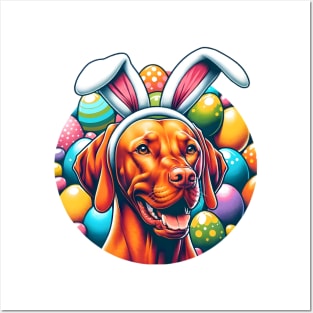 Vizsla Wears Bunny Ears Celebrating Easter Delight Posters and Art